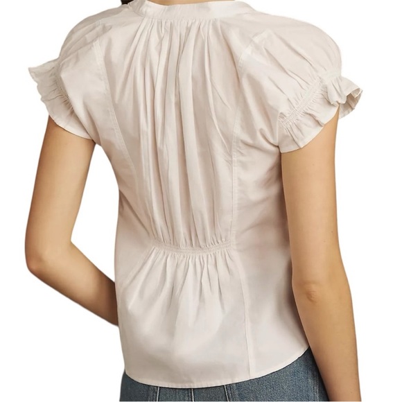 PILCRO ANTHROPOLOGIE The Tatum Flutter Sleeve Henley Blouse White Poplin NWT - Picture 2 of 10